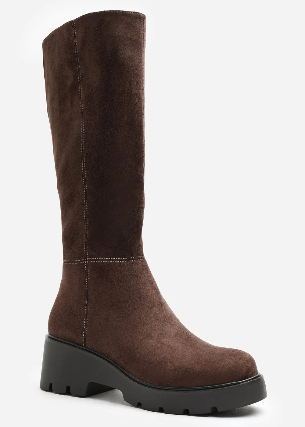 Where's That From Envara Dark Brown Wide Fit Knee High Wedge Boot With Stitch Panel Detailing - 4 Wide Image 2