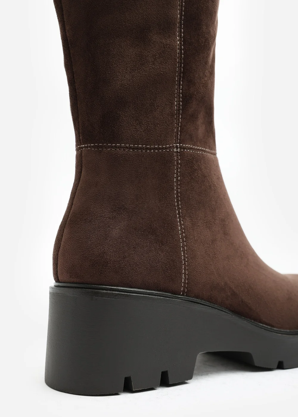 Where's That From Envara Dark Brown Wide Fit Knee High Wedge Boot With Stitch Panel Detailing - 4 Wide Image 4