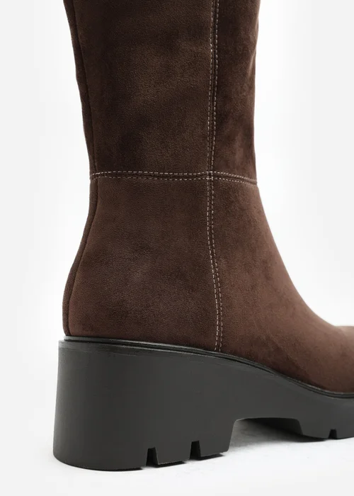 Where's That From Envara Dark Brown Wide Fit Knee High Wedge Boot With Stitch Panel Detailing - 4 Wide Image 4