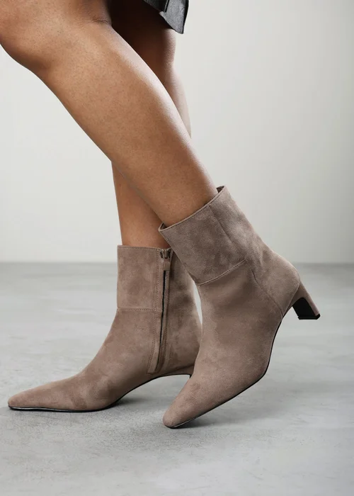 Where's That From Hirlis Taupe Faux Suede Snipped Toe Heeled Ankle Boot - 4 Image 6