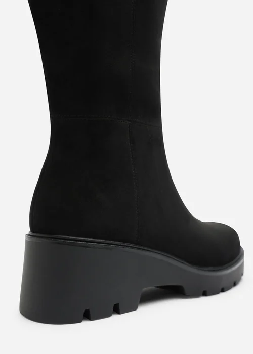 Where's That From Envara Black Knee High Wedge Boot With Stitch Panel Detailing - 5 Image 4