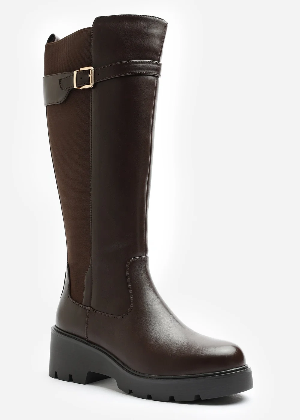 Where's That From Erelia Brown Stretch Panel Buckle Detail Wedge Boots - 7 Image 2