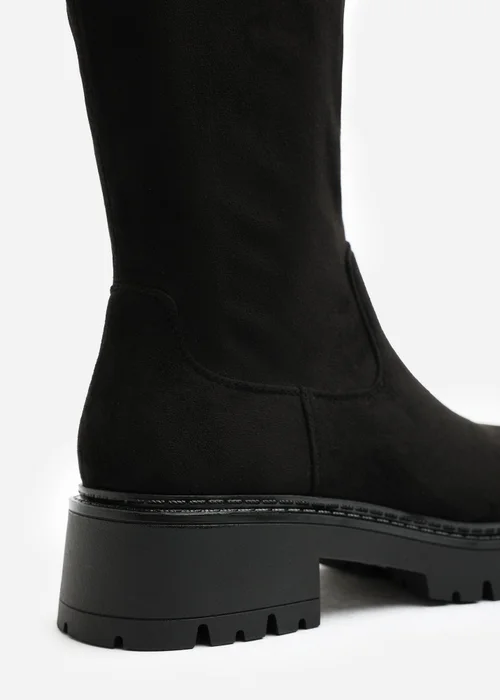 Where's That From Elvane Black Faux Suede Stretch Chunky Knee High Sock Boot - 5 Image 5