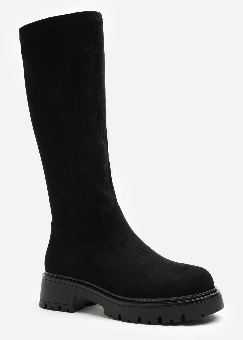 Where's That From Elvane Black Faux Suede Stretch Chunky Knee High Sock Boot - 5 Image 3