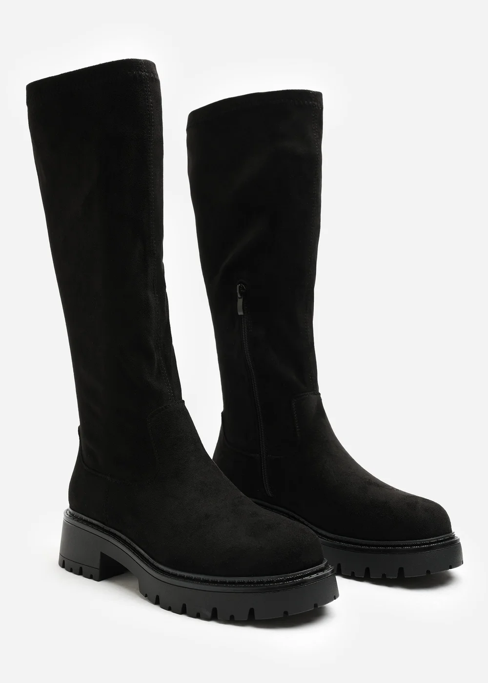 Where's That From Elvane Black Faux Suede Stretch Chunky Knee High Sock Boot - 5 Image 4