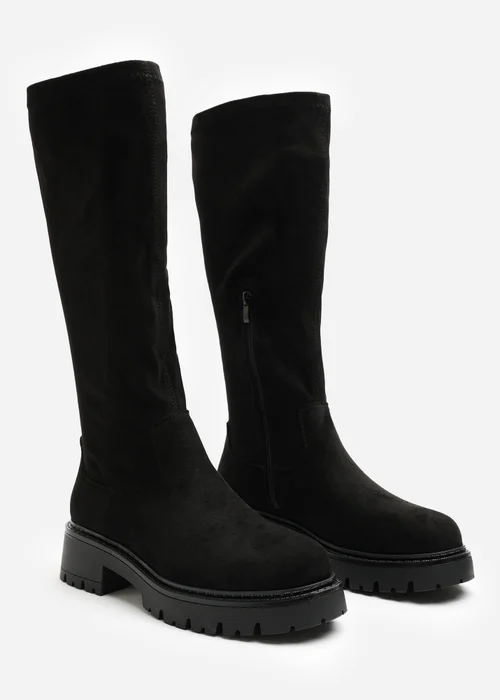 Where's That From Elvane Black Faux Suede Stretch Chunky Knee High Sock Boot - 5 Image 4