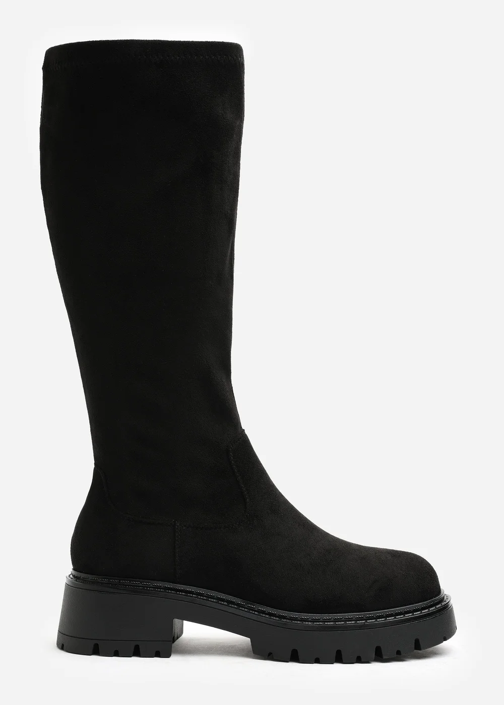Where's That From Elvane Black Faux Suede Stretch Chunky Knee High Sock Boot - 5 Image 1