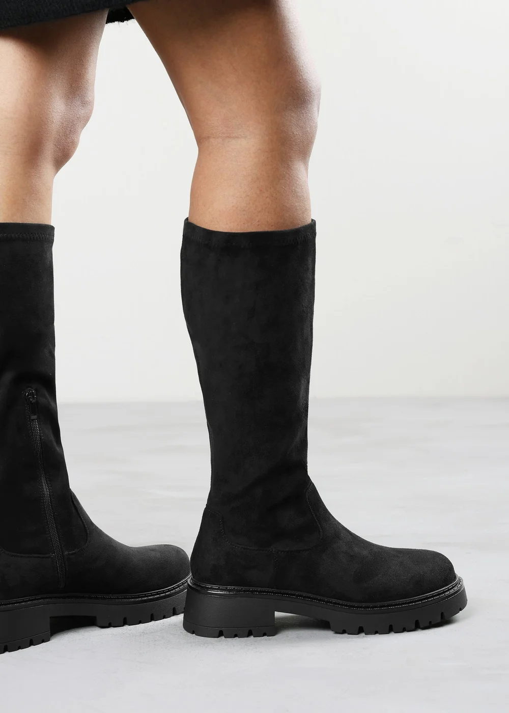 Where's That From Elvane Black Faux Suede Stretch Chunky Knee High Sock Boot - 5 Image 2