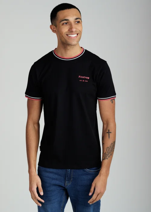 Firetrap Black Regular Fit Cotton Crew T Shirt - M Image 1