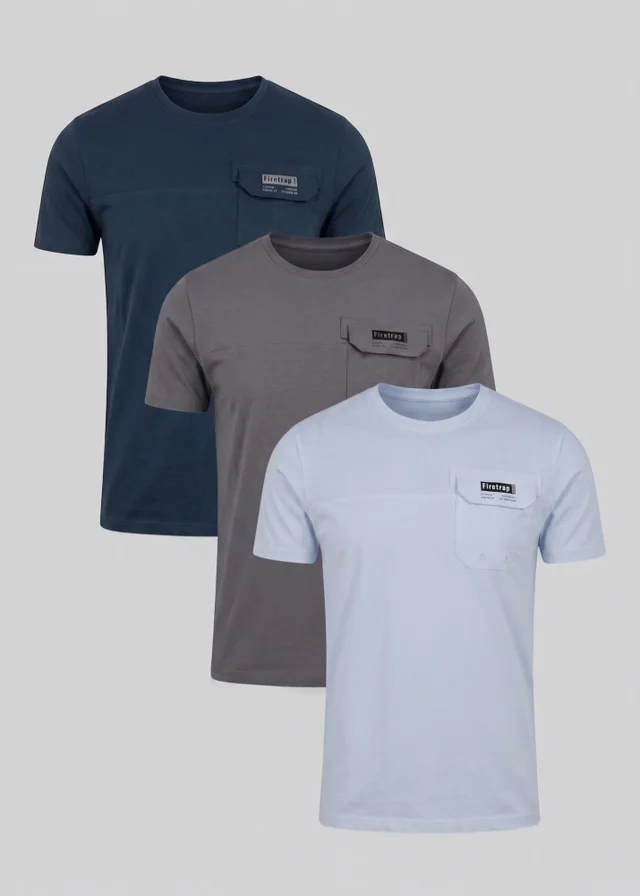 Firetrap Multi 3 Pack Regular Fit Cotton Pocket Tees