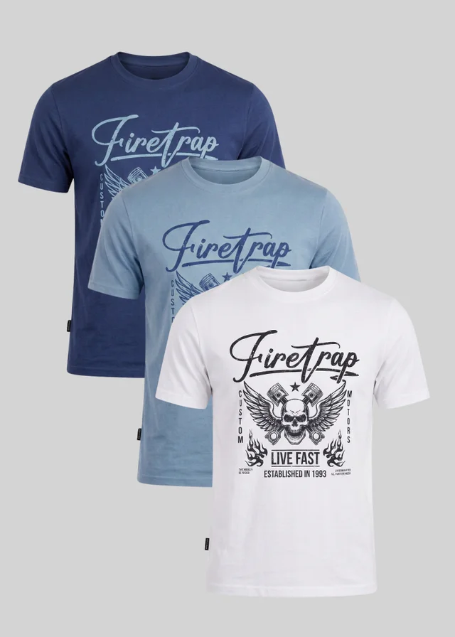 Firetrap Multi 3 Pack Regular Fit Cotton Crew T-Shirts