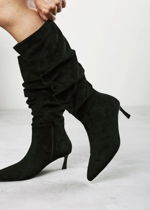 Where's That From Kivora Black Faux Suede Ruched Knee High Pointed Stiletto Boot - 7 Image 2