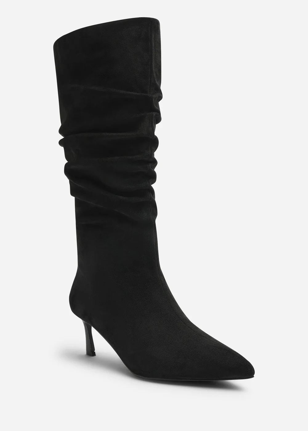 Where's That From Kivora Black Faux Suede Ruched Knee High Pointed Stiletto Boot - 7 Image 3