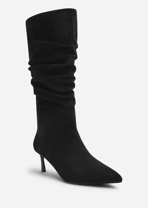 Where's That From Kivora Black Faux Suede Ruched Knee High Pointed Stiletto Boot - 7 Image 3