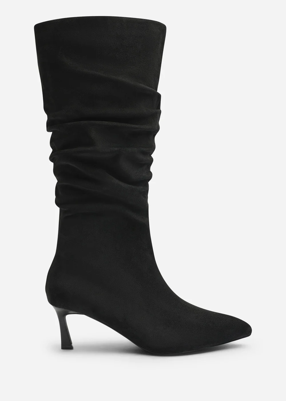 Where's That From Kivora Black Faux Suede Ruched Knee High Pointed Stiletto Boot - 7 Image 1