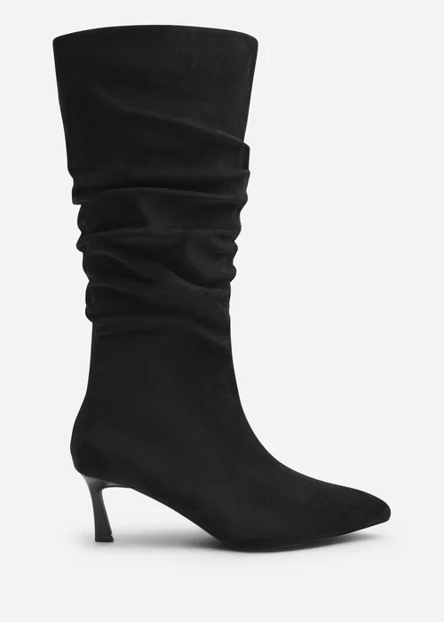 Where's That From Kivora Black Faux Suede Ruched Knee High Pointed Stiletto Boot - 7 Image 1