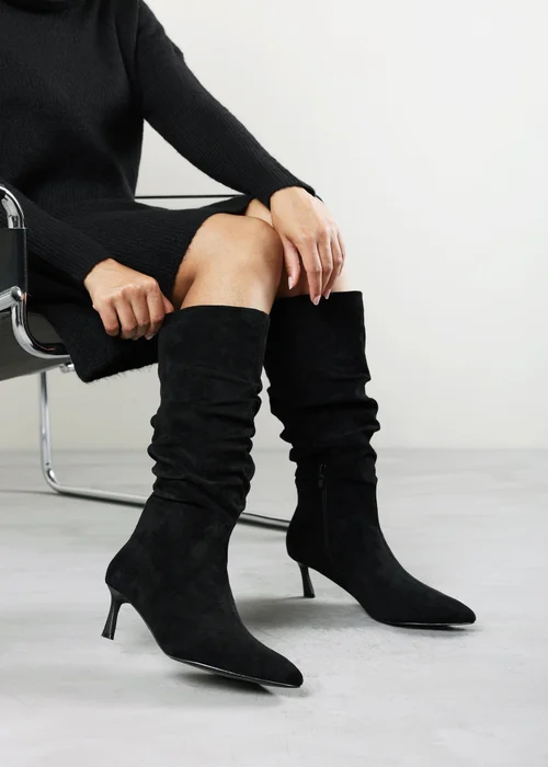 Where's That From Kivora Black Faux Suede Ruched Knee High Pointed Stiletto Boot - 7 Image 6