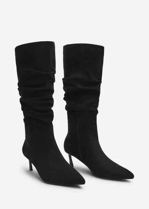 Where's That From Kivora Black Faux Suede Ruched Knee High Pointed Stiletto Boot - 7 Image 4