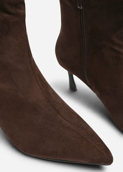 Where's That From Kivora Dark Brown Faux Suede Ruched Knee High Pointed Stiletto Boot - 6 Image 5