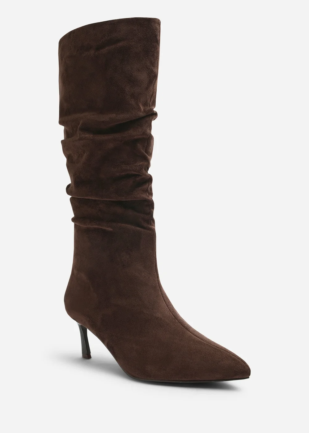 Where's That From Kivora Dark Brown Faux Suede Ruched Knee High Pointed Stiletto Boot - 6 Image 3