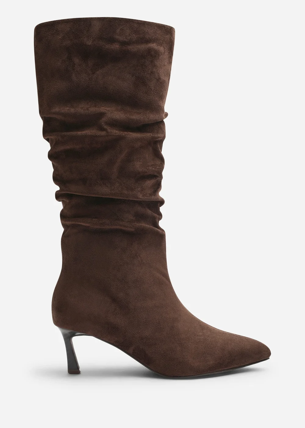 Where's That From Kivora Dark Brown Faux Suede Ruched Knee High Pointed Stiletto Boot - 6 Image 1