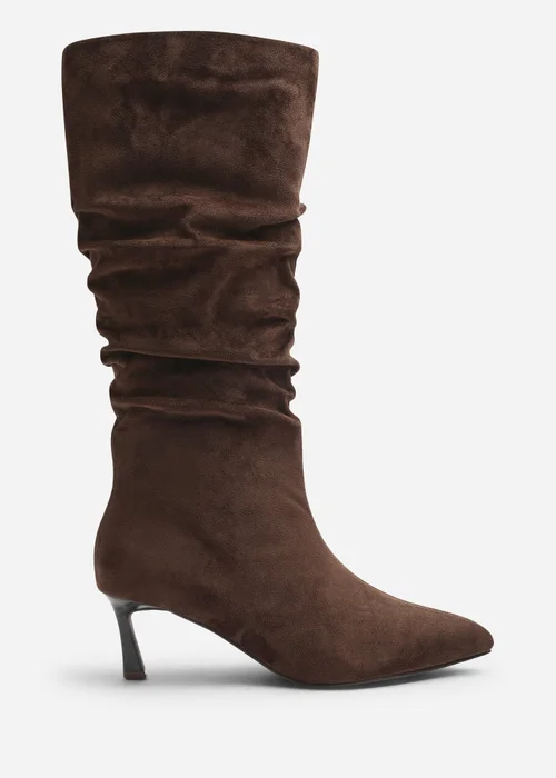 Where's That From Kivora Dark Brown Faux Suede Ruched Knee High Pointed Stiletto Boot - 6 Image 1
