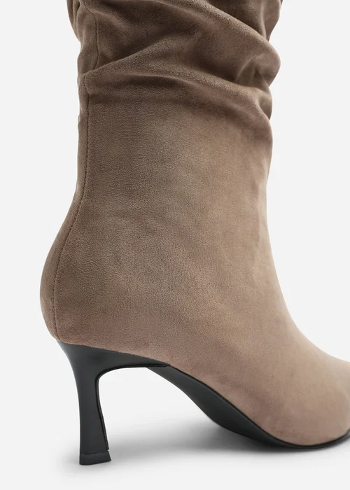 Where's That From Kivora Taupe Faux Suede Ruched Knee High Pointed Stiletto Boot - 7 Image 5