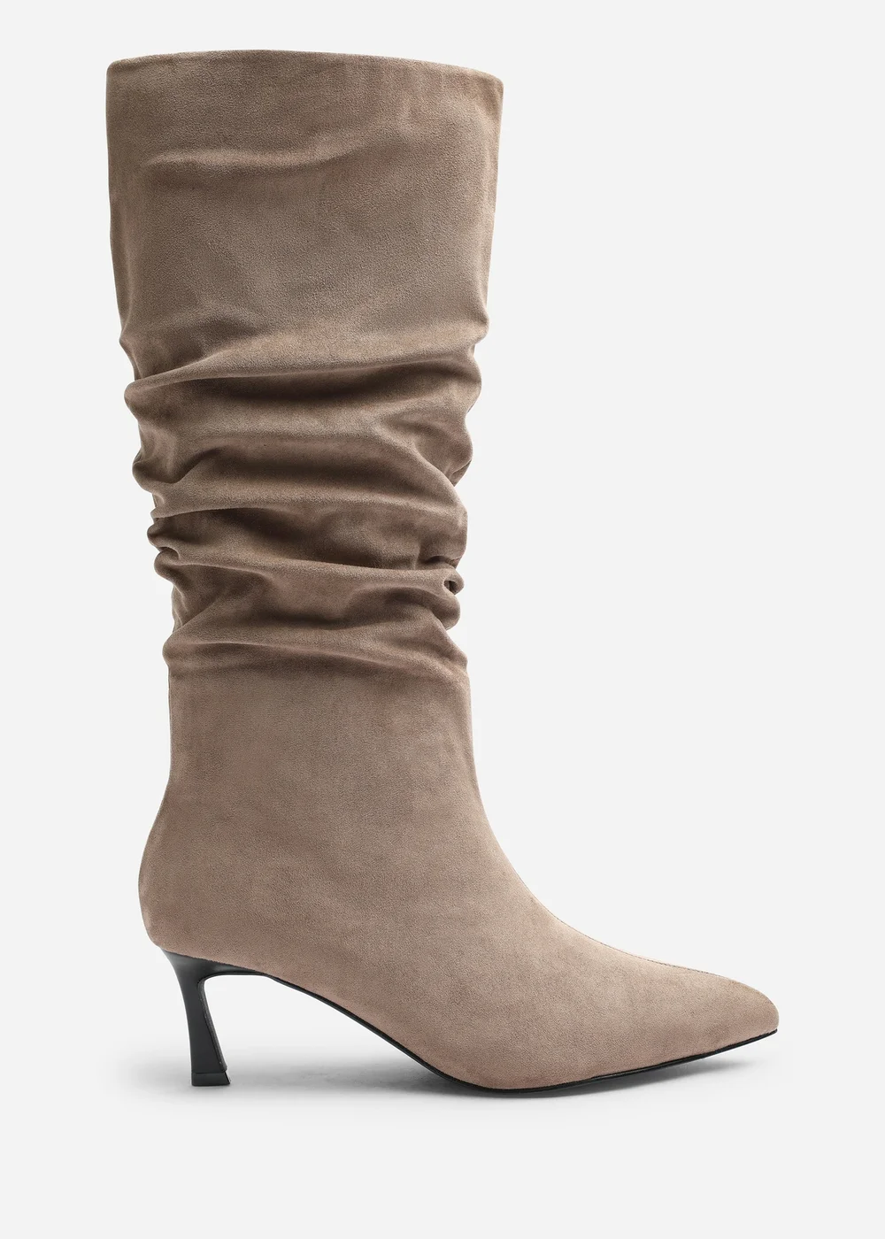Where's That From Kivora Taupe Faux Suede Ruched Knee High Pointed Stiletto Boot - 7 Image 1