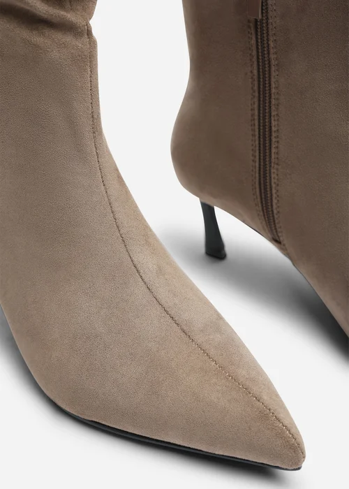 Where's That From Kivora Taupe Faux Suede Ruched Knee High Pointed Stiletto Boot - 7 Image 4