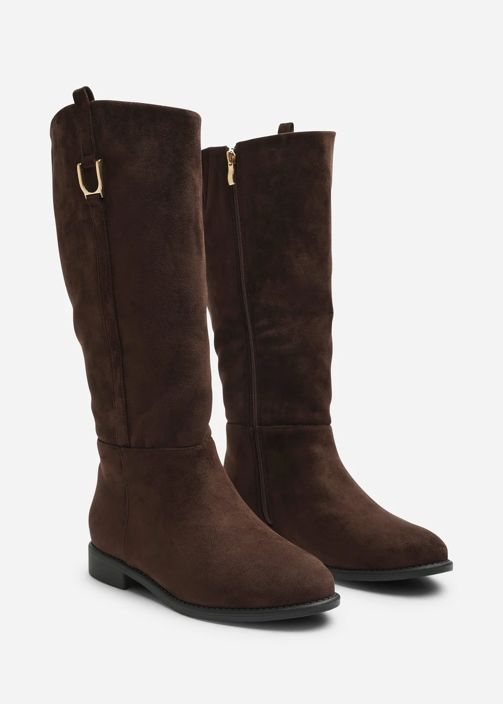 Where's That From Karella Dark Brown Faux Leather Knee High Riding Boot with Hardware Detail - 8 Image 1