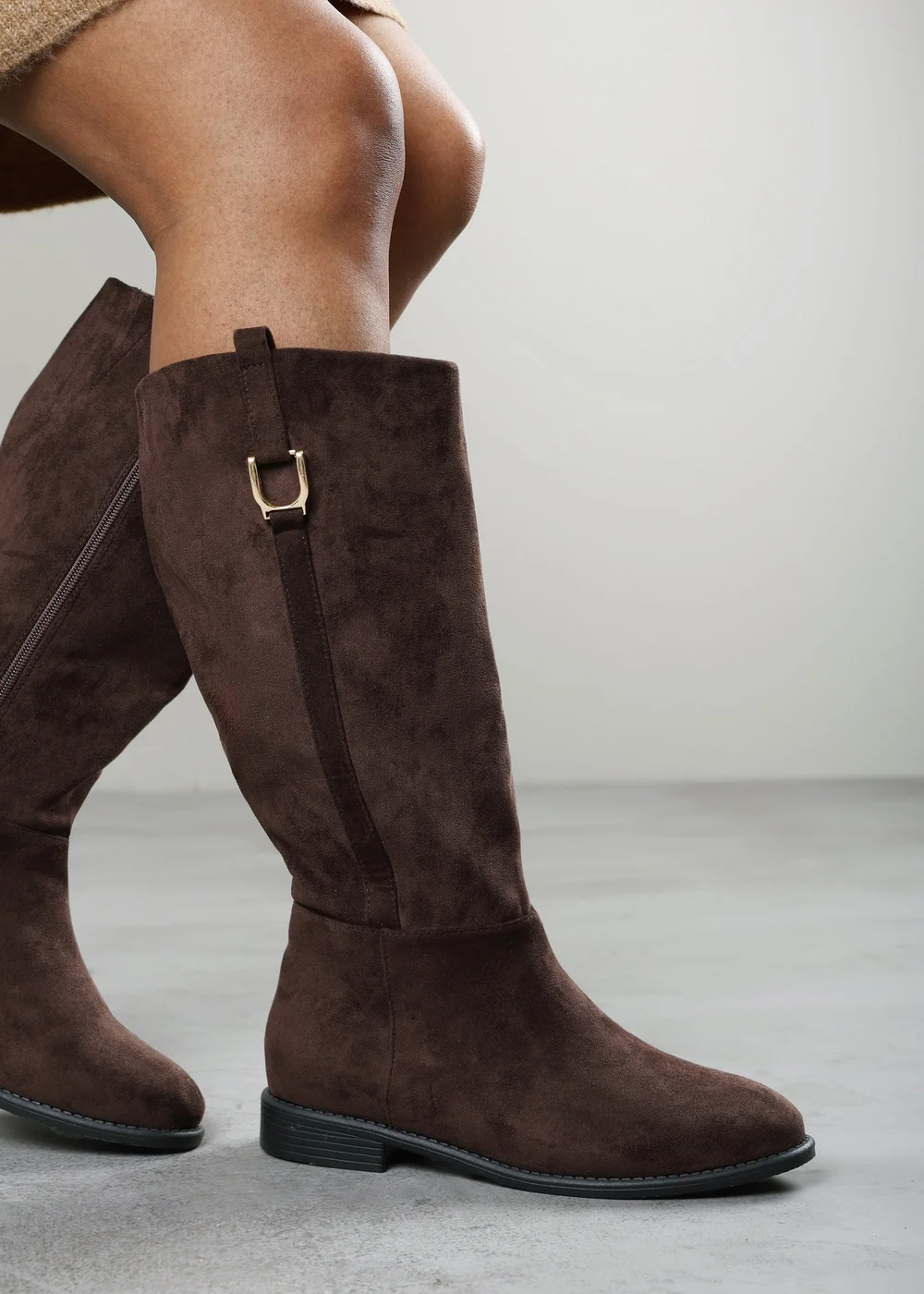 Where's That From Karella Dark Brown Faux Leather Knee High Riding Boot with Hardware Detail - 8 Image 2