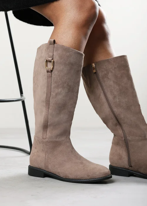 Where's That From Karella Taupe Faux Leather Knee High Riding Boot with Hardware Detail - 8 Image 4