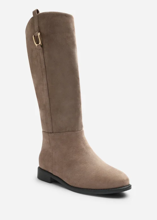 Where's That From Karella Taupe Faux Leather Knee High Riding Boot with Hardware Detail - 8 Image 3