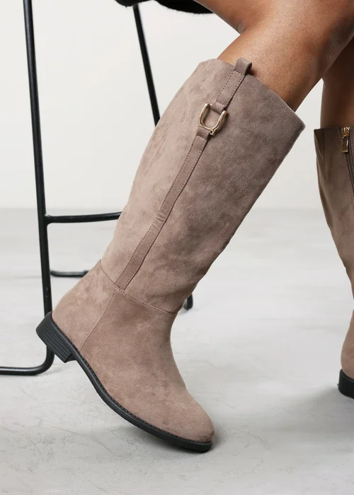Where's That From Karella Taupe Faux Leather Knee High Riding Boot with Hardware Detail - 8 Image 2