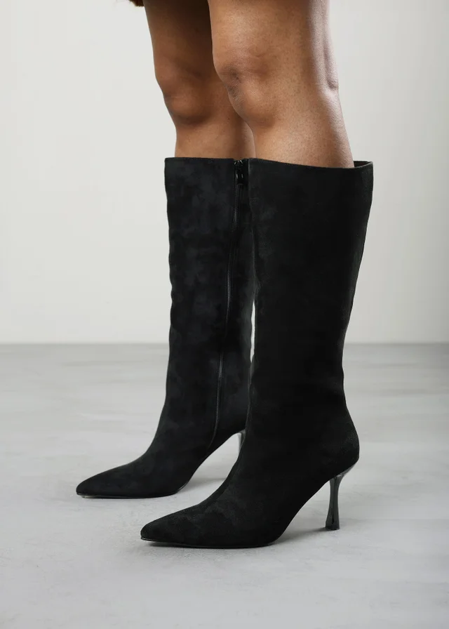 Where's That From Kexira Black Faux Suede Stiletto Knee High Boot