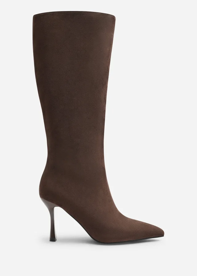 Where's That From Kexira Dark Brown Faux Suede Stiletto Knee High Boot