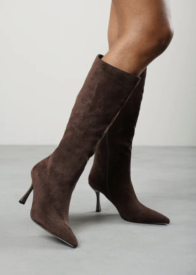 Where's That From Kexira Dark Brown Faux Suede Stiletto Knee High Boot