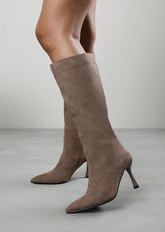 Where's That From Kexira Taupe Faux Suede Stiletto Knee High Boot