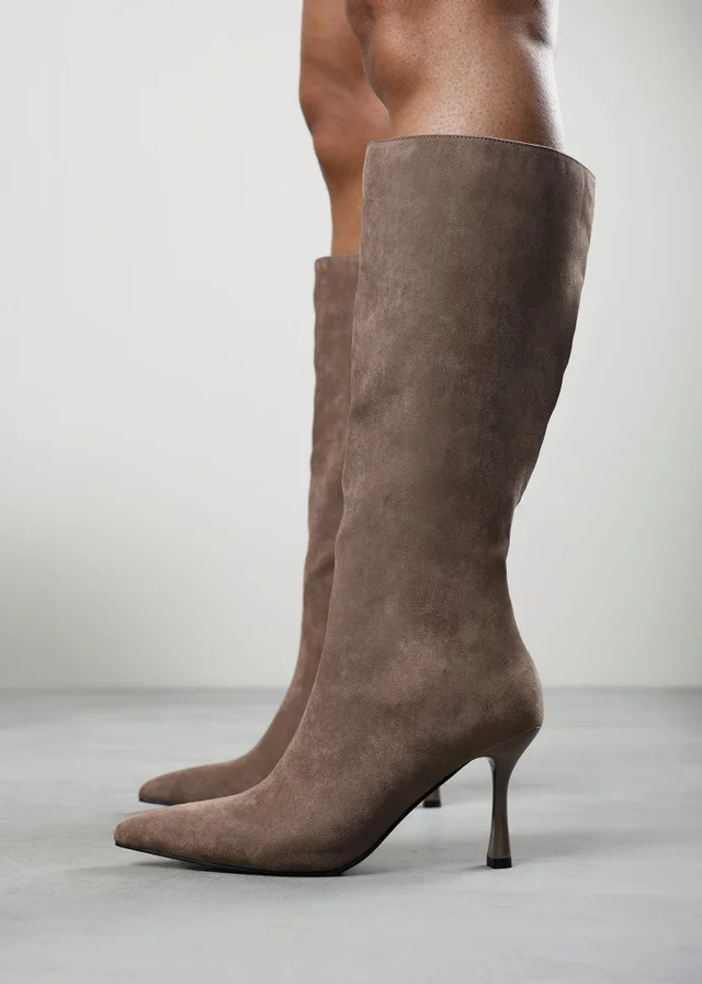 Where's That From Kexira Taupe Faux Suede Stiletto Knee High Boot