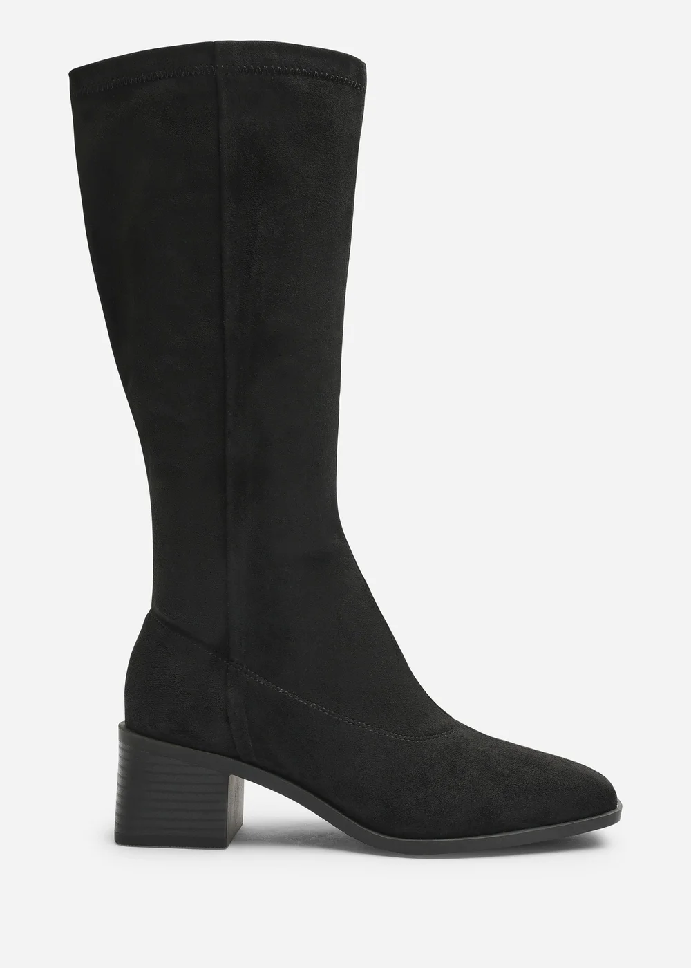 Where's That From Ezzira Black Square Low Block Heel Stretch Knee High Boots - 5 Image 1