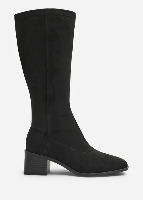 Where's That From Ezzira Black Square Low Block Heel Stretch Knee High Boots - 5 Image 1