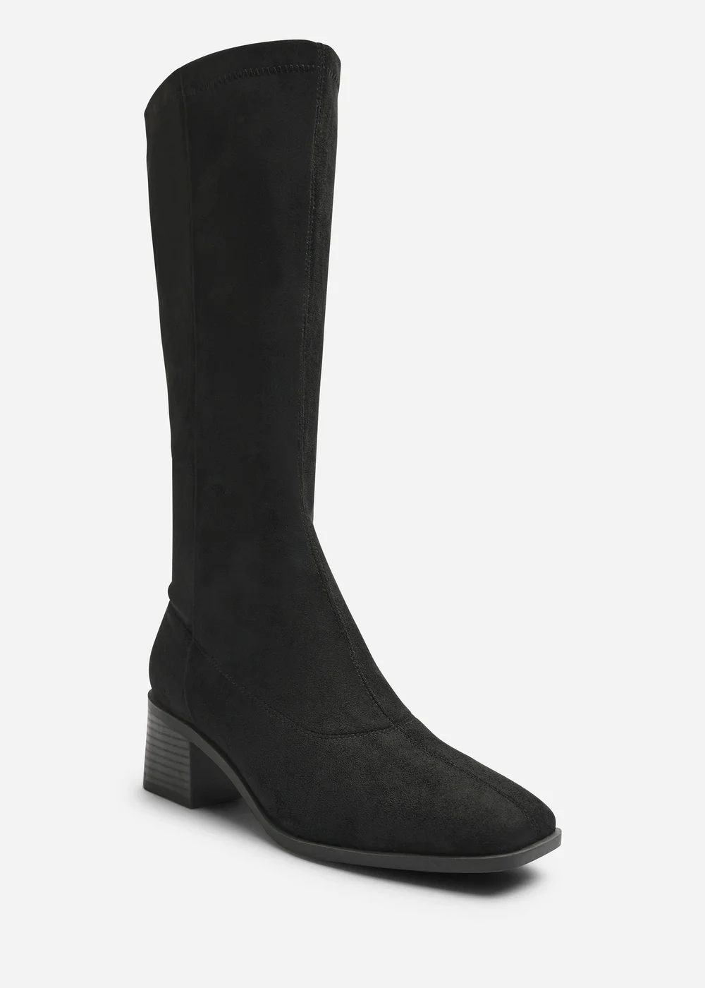 Where's That From Ezzira Black Square Low Block Heel Stretch Knee High Boots - 5 Image 3