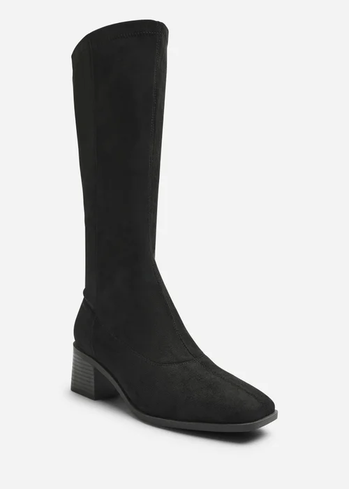 Where's That From Ezzira Black Square Low Block Heel Stretch Knee High Boots - 5 Image 3