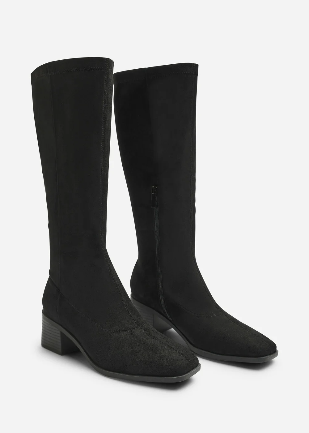 Where's That From Ezzira Black Square Low Block Heel Stretch Knee High Boots - 5 Image 4