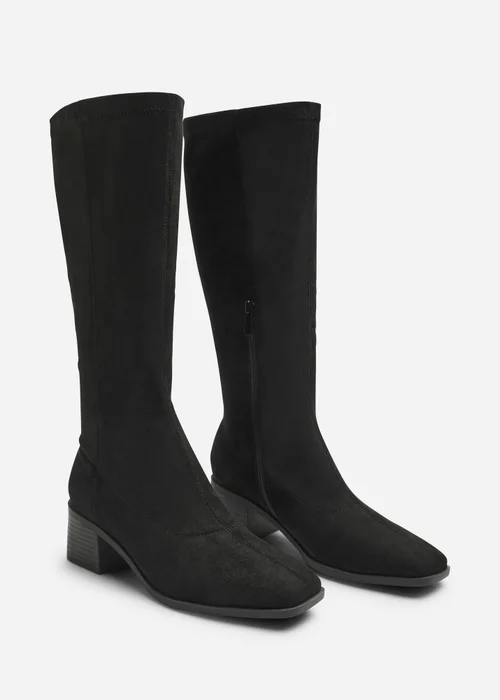Where's That From Ezzira Black Square Low Block Heel Stretch Knee High Boots - 5 Image 4