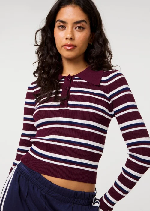 Pink Vanilla Red Stripe Long Sleeve Collar Jumper - S Image 3