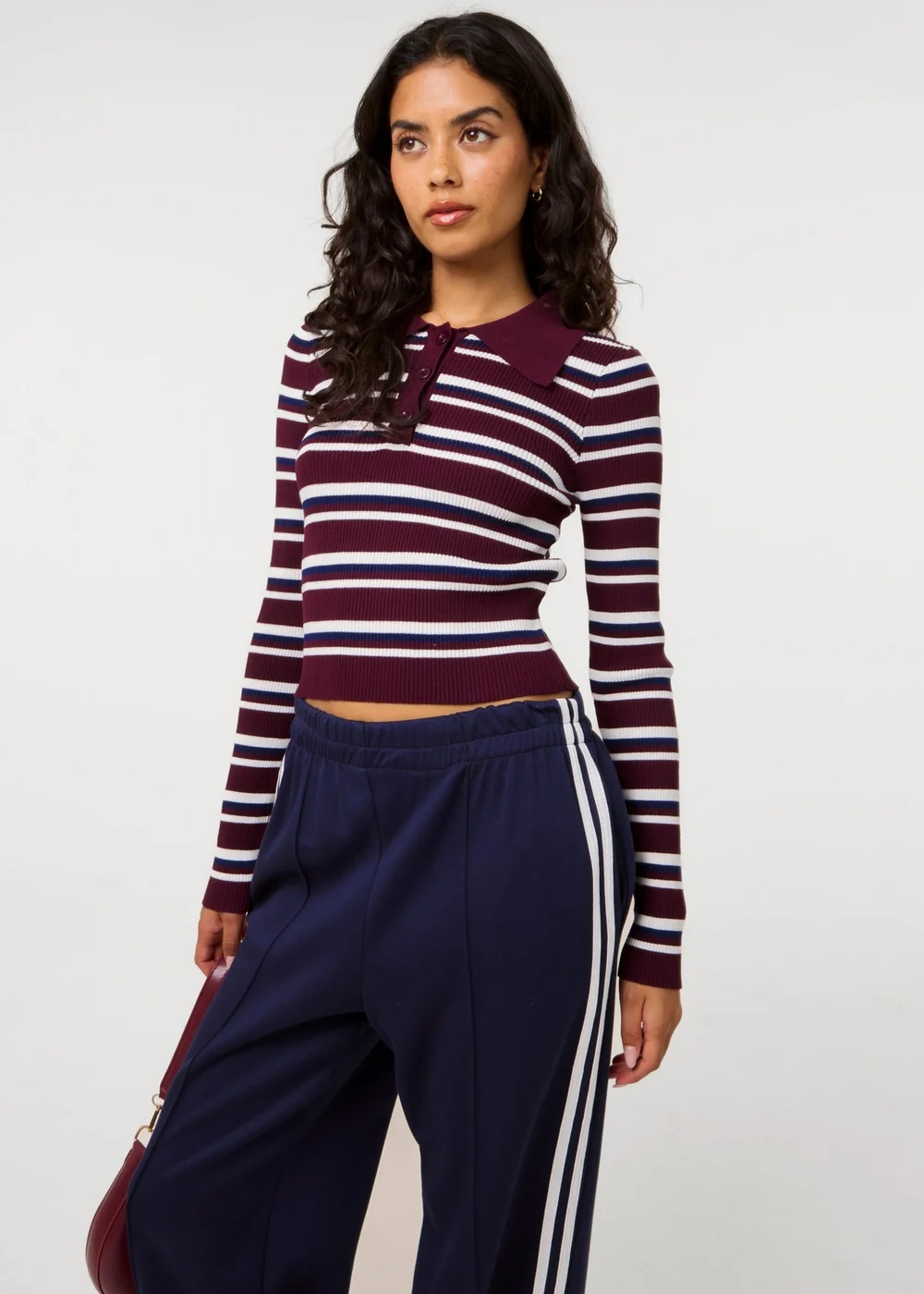 Pink Vanilla Red Stripe Long Sleeve Collar Jumper - S Image 1