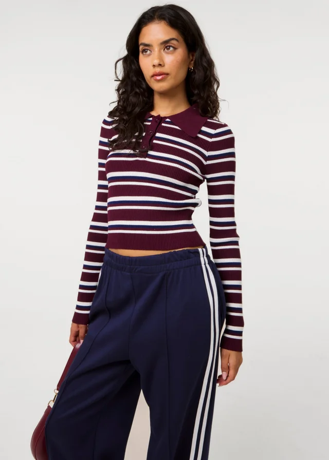 Pink Vanilla Red Stripe Long Sleeve Collar Jumper