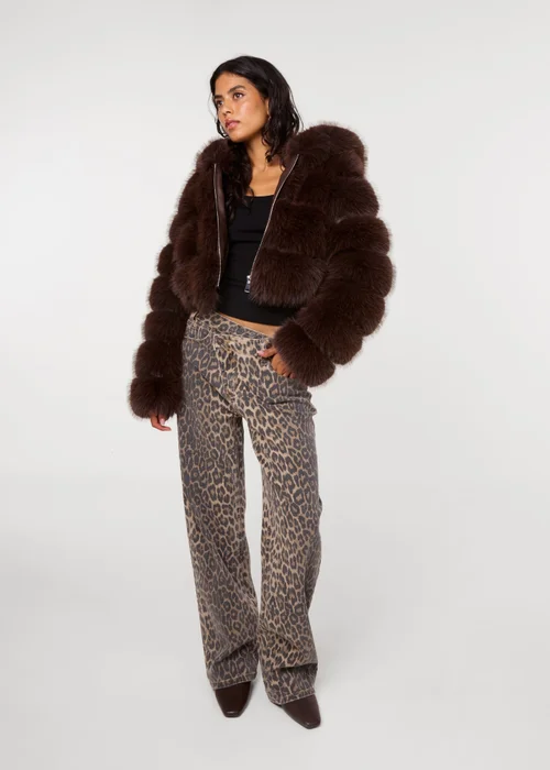 Pink Vanilla Brown Hooded Pelted Fur Jacket - M Image 2