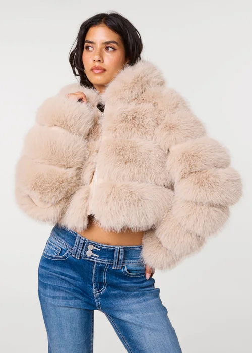 Pink Vanilla Beige Hooded Pelted Fur Jacket - XS Image 1